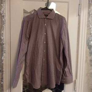 Hugo Boss Men's Burgundy and White Checkered Shirt